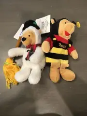 disney beanie babies bumble bee pooh, snowman pooh