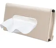 Fredyusu 2 Pack Car Visor Tissue Holder, Leather Napkin Cover, Paper Tissue Dispenser for Visor & Backseat, Vehicle（Beige）