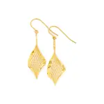 9ct Gold Kite Shape Mesh Diamond-cut Edge Hook Drop Earrings