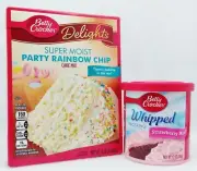 Betty Crocker Super Moist RAINBOW CHIP Cake Mix & STRAWBERRY MIST Frosting Set