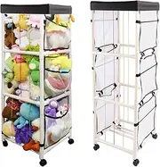 Stuffed Animal Storage Zoo with Cover, 360° Rotating Wheels Stuffed Animal Holder with Elastic Band and Net for Playroom Storage