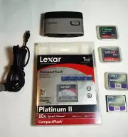 5 COMPACTFLASH UNITS & READER, 4 1 GB & 1 EXTREME III 4 GB--1 Lexar New, Unused