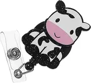 OFFSCH Cute Cow Retractable Badge Holder with Clip Cartoon Design Badge Reel for Office School Nurses Teachers Lightweight Secure Alligator Clip