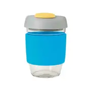 Avanti GoCup Reusable 355ml Glass Coffee Cup w/ Silicone Grip Blue/Grey/Yellow
