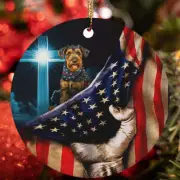 Cute Airedale Terrier Dog Patriotic Flag USA Christmas Ornament Gift Tree Decor