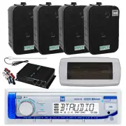 Dual Bluetooth Marine Radio,Cover,Antenna,Amp w/Kit, 4x 5.25" 400W Black Speaker