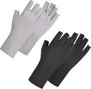 2 Pair Moisturizing Gloves for Women Average Size Lotion Mittens for Dry Hands Half-Finger Breathable Polyester Multi-Purpose Black & Grey Hand Covers for Outdoor