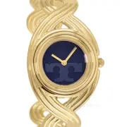 Tory Burch Miller Womens Bangle Cuff Watch, Blue Dial, Gold Stainless Steel Band