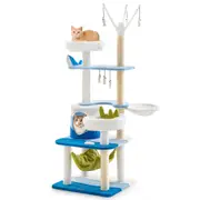 Costway 165cm Cat Tree Scratching Posts Tower w/ Sisal Cover Condo House Blue