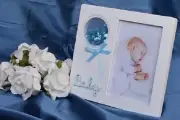 Baby Photo Frame White Blue Glitter Rattle