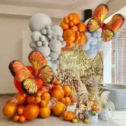 130x Balloon Set Butterfly Shape Scene Layout Decoration Orange Blue Gray White