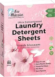 Eco Laundry Detergent Sheets, Ultra Concentrated & Fully Degradable Laundry Sheet Strips For Washing Clothes. Gentle clean & odour free- 80 Loads, Fresh Blossom- ECO Massive