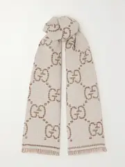 [Gucci] Gucci - Metallic Wool-blend Jacquard Scarf - Beige - One size One size Neutrals