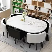 7 Piece Modern Dining Table Set with 6 Chairs Oval Design for Kitchen Living Room and Meeting Room
