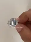 3CT Emerald Cut VVS1 Moissanite Three Stone Engagement Ring 14K White Gold