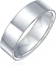 [Bling Jewelry] Minimalist Plain Simple .925 Sterling Silver Flat Couples Wedding Band Ring For Women For Men 6MM