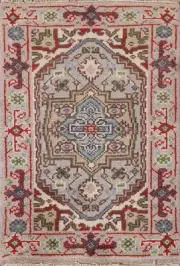 Geometric Traditional Light Gray Indian Wool Foyer Rug Hand-knotted Carpet 2x3
