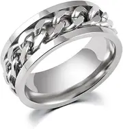 [Pierced Owl] Center Chain Spinner Fidget Ring in 316L Stainless Steel - Available in Sizes 05 to 15