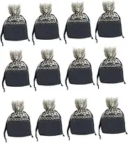 CONGARTENO 12pcs Elegant Jewelry Storage Bags Breathable Slub Yarn Pouches for present Packaging Travel Sundries Design for Candy Dried Flowers Floral Drawstring Bags