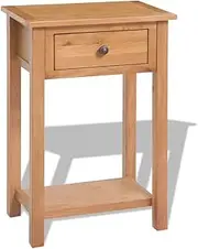 Solid Oak Wood Console Table with Drawer, Hall End Table for Small Spaces, Narrow Rustic Nightstand for Bedroom, Living Room Furniture - 50x32x75 cm