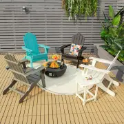CostwayFolding Adirondack Chair with Cup Holder for Outdoor-Black
