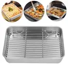 Stainless Steel Baking Tray w/ Cooling Rack Rectangular Oven Pan Grill Roaster