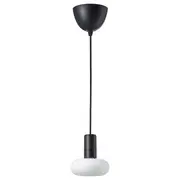 SUNNEBY / MOLNART pendant lamp with light bulb, black/donut-shaped opal white