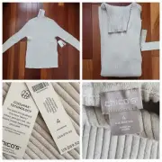 NWT $69.50 CHICO'S Turtleneck Lurex Rib Oyster Shell Sweater COOLMAX TECH 4 XXL