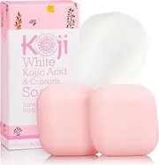 Koji White Kojic Acid & Collagen Skin Brightening Soap for Face & Glowing Skin - Moisturizer, Cleansing Bar, Vegan, Paraben-Free, 2.82 oz (2 Bars)