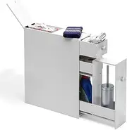 Free Standing Bathroom Floor Storage Cabinet with Drawer and Adjustable Shelf Double Door, Kitchen Cupboard, Wooden Entryway Storage Cabinet, 48 x 16 x 58 cm (L x W x H), White