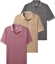 [Real Essentials] 3 Pack: Men's Regular-Fit Ribbed Polo Shirt with Pocket (Available in Big & Tall)