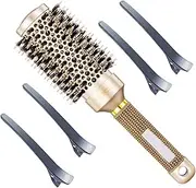 Round Hair Brush Blow Drying Brush Ionic Boar Bristles Anti-Static Round Brush for Hair Drying,Curling & Straightening (Included 4 Clips)