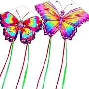 2 Pack Butterfly Kite for Kids and Adults, 31in x 22in Easy to Fly, Exquisite Fabrics and Unique Structure Design, Excellent Outdoor Games and Activity Toys, Suitable for Beginners