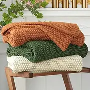 Longhui Bedding Chunky Cable Knit Throw Blanket Lightweight Beige 100% Organic Cotton Blanket for Sofa Couch Bed Baby Nursery, Rustic Shabby Chic Modern Farmhouse, 51” x 63” Give Laundering Bag