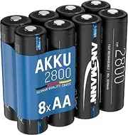 ANSMANN AA Battery Type 2800 mAh NiMH 1.2 V – Mignon AA Batteries Rechargeable, high Capacity Ideal for high Power Requirements Such as Torch, Controller, Camera, Photo Flash, Model Making (8 Pieces)