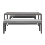 Manly 3 Piece Charcoal Aluminium Outdoor Bench Dining Set with Grey Cushion