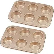 WUWFKUI 2PCS Muffin Baking Pan,Nonstick 6-Cup Carbon Steel Cake Pan Small Muffin Pan (Gold)