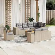 9 Piece Garden Sofa Set with Cushions Beige Poly Rattan, Furniture Sets, Patio Furniture