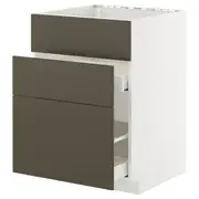 METOD / MAXIMERA base cab f sink+3 fronts/2 drawers, white/Havstorp brown-beige, 60x60x80 cm