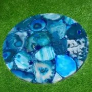 Blue Geode Agate Round Coffee Table Top Handmade Random Art Home Decor