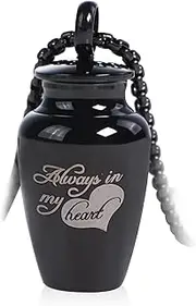 BeauFairy Mini Pet Cremation Urn, Stainless Steel Small Pet Memorial Urns for Dog or Cat Ashes, Mini Pet Ashes Keepsake with Heart Pattern, Loss Pet Memorial Remembrance Box, Black
