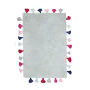 Yarra Textiles Grey Tufted Bath Mat with Tassels all sides, Woven 100% Cotton , 60cm x 90cm, 1700 gsm+