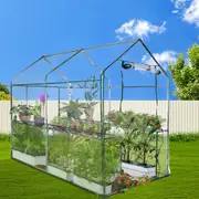 1.2x1.9x1.9M Green Fingers Greenhouse Walk in Green House Tunnel Clear Garden Shed 4 Shelves