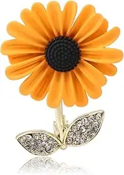 [tinshow] Enamel Sunflower Brooch, Crystal Rhinestones Brooch Elegant Alloy Lapel Pin Collar Pins Jewellery Accessories Gold Sunflower Badge Brooch for Women Sunflower Brooch Clothes Brooch Pin, Metal