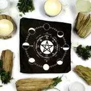 Amazing Pentacle Pagan Calendar Moon Phases Black Altar Cloth Wicca Pagan