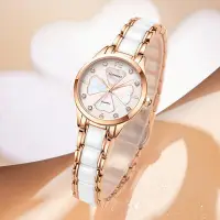 在飛比找Yahoo!奇摩拍賣優惠-男士手錶 列奧尼達手錶女小眾名錶陶瓷女錶四葉草石英女士手錶批