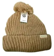 Neff Womens Tan Muffin Pom Fold Beanie Knit Hat New