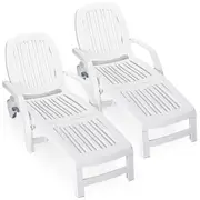 Costway 2x Outdoor Sun Lounge Recliner Patio Chaise Folding Beach Chair w/Adjustable Backrest & Armrest