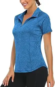 [Syphiby] Akiooue Gym Top Women Short Sleeve Polo Shirts 1/4 Zip Up Moisture Wicking Golf Tops Sports Workout Running Tshirt S-XXL
