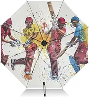 [PDZRMY] UV Protection Travel Umbrella Cricket Players Colorful Compact for Rain and Sun - Auto Open and Close UPF 50+ Windproof Portable 46” Sun Umbrella for Women and Men